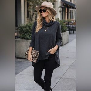 We the Free Turtle Neck Open Back Top Dark Gray Color